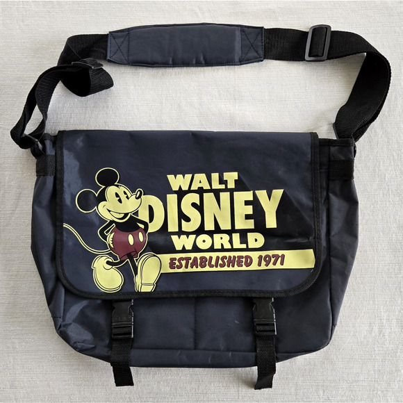 Disney Messenger Bag Blue Canvas Retro Mickey Mouse Laptop Crossbody Travel 17" - Picture 1 of 11